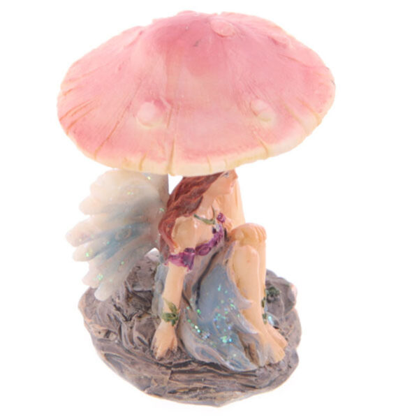 Cute Flower Fairy Sheltering Under Mushroom Figurine - Image 7
