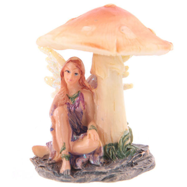 Cute Flower Fairy Sheltering Under Mushroom Figurine - Image 8