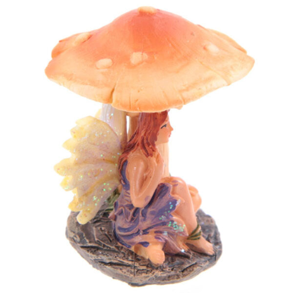 Cute Flower Fairy Sheltering Under Mushroom Figurine - Image 9