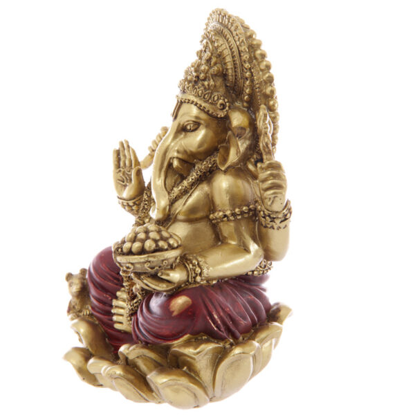 Decorative Gold and Red 16cm Ganesh Statue - Image 2