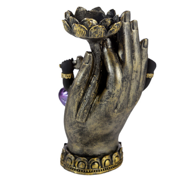 Tea Light Candle Holder - Purple, Gold & Black Ganesh in Hand Lotus - Image 3