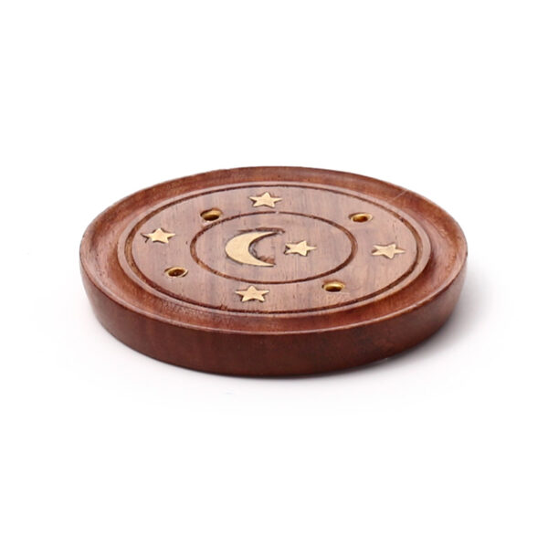 Decorative Sheesham Wood Round Ashcatcher Moon and Stars - Image 3