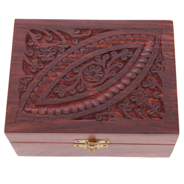 Decorative Sheesham Wood Carved Compartment Box Medium - Image 3