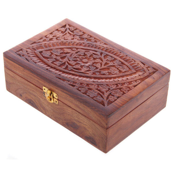 Decorative Sheesham Wood Carved Compartment Box Large - Image 2