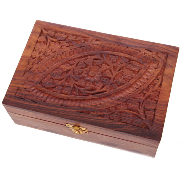 Decorative Sheesham Wood Carved Compartment Box Large - Image 3