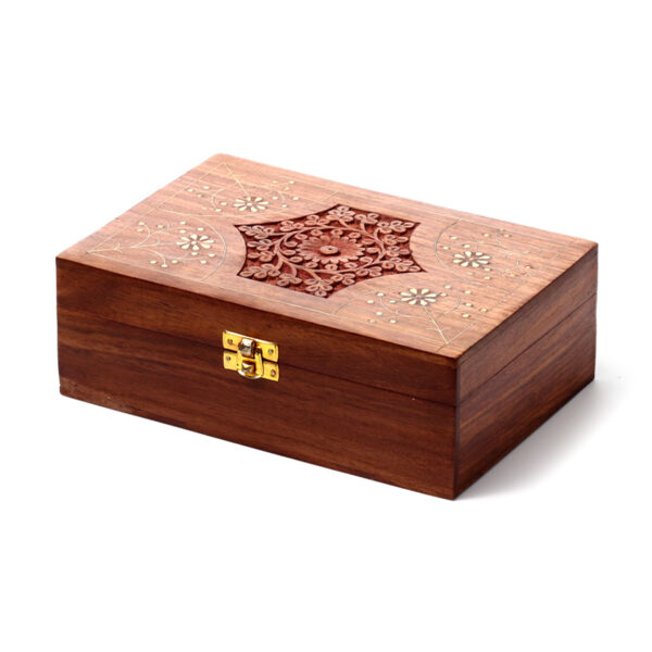 Decorative Sheesham Wood Floral Compartment Box Large - Image 4