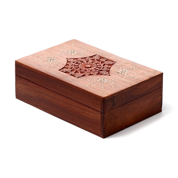 Decorative Sheesham Wood Floral Compartment Box Large - Image 6