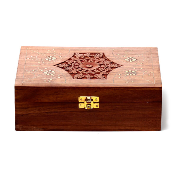 Decorative Sheesham Wood Floral Compartment Box Large - Image 9