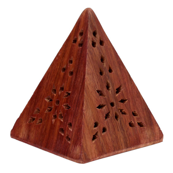 Pyramid Sheesham Wood Incense Cone Box with Fretwork - Image 3