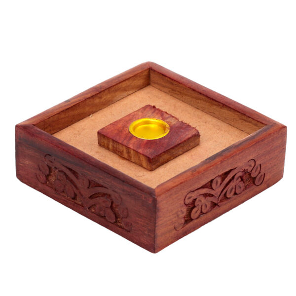 Pyramid Sheesham Wood Incense Cone Box with Fretwork - Image 4