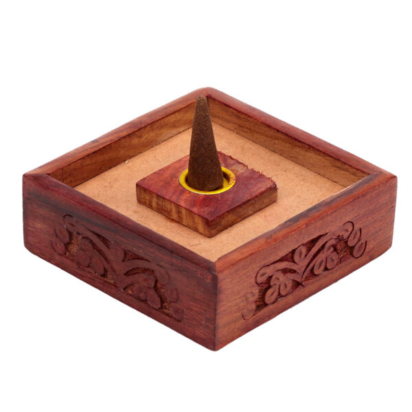 Pyramid Sheesham Wood Incense Cone Box with Fretwork - Image 5