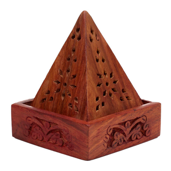 Pyramid Sheesham Wood Incense Cone Box with Fretwork - Image 7