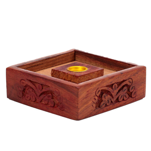 Pyramid Sheesham Wood Incense Cone Box with Fretwork - Image 8