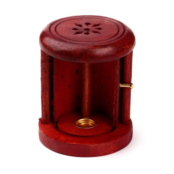 Carved Mango Wood Incense Holder with Sliding Door - Image 2