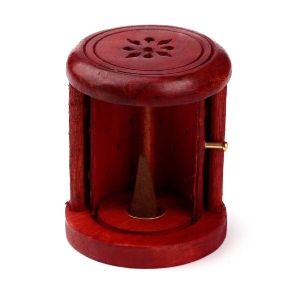 Carved Mango Wood Incense Holder with Sliding Door - Image 3