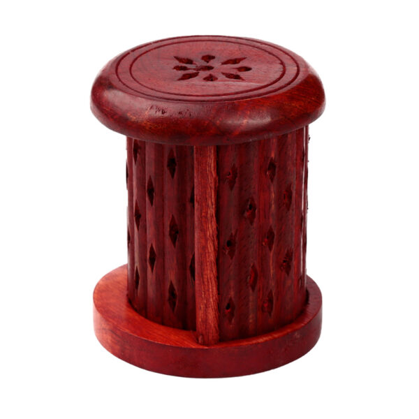 Carved Mango Wood Incense Holder with Sliding Door - Image 4