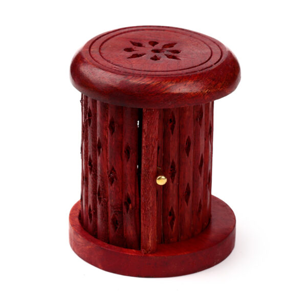 Carved Mango Wood Incense Holder with Sliding Door - Image 6