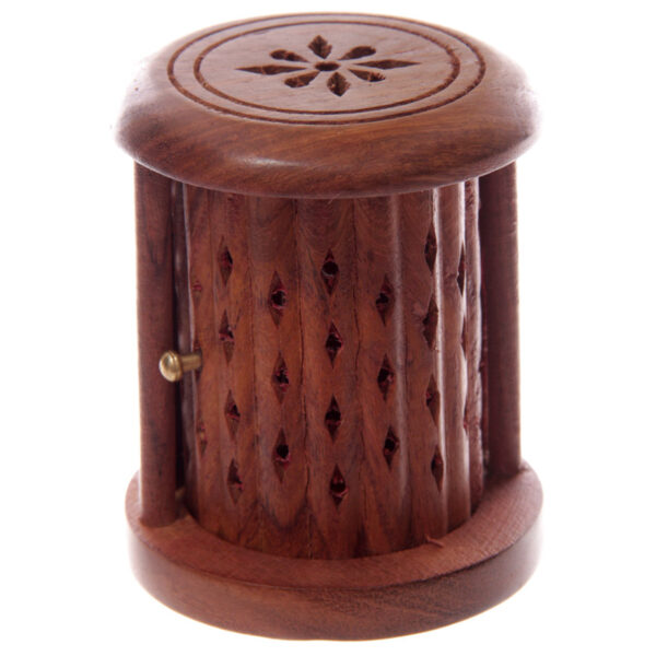 Carved Sheesham Wood Incense Holder with Sliding Door - Image 2