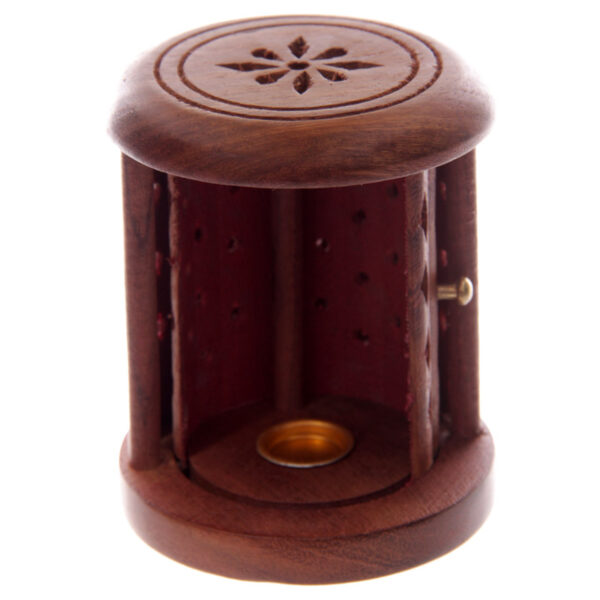 Carved Sheesham Wood Incense Holder with Sliding Door - Image 4