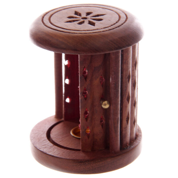Carved Sheesham Wood Incense Holder with Sliding Door - Image 5