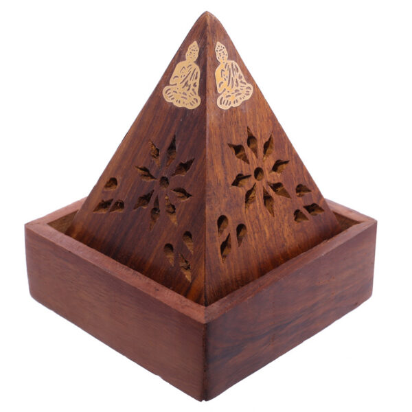 Decorative Sheehsam Wood Incense Cone Pyramid Box - Image 2