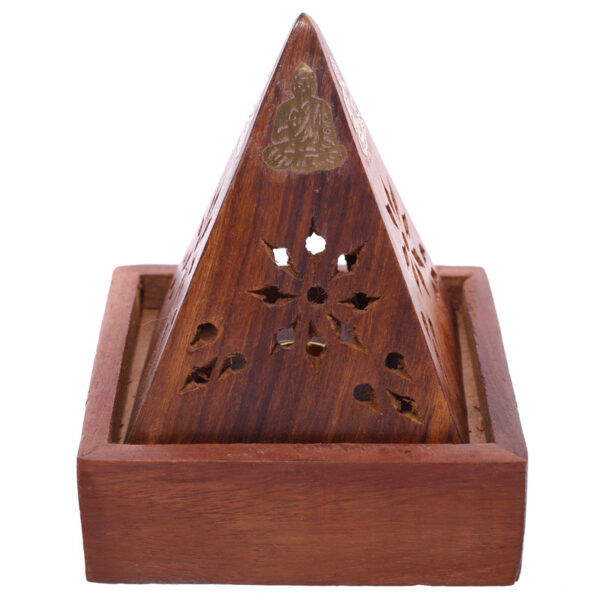 Decorative Sheehsam Wood Incense Cone Pyramid Box - Image 3