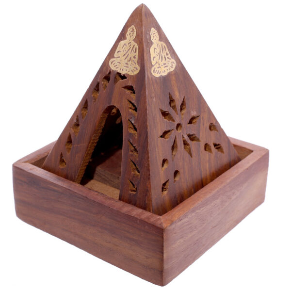 Decorative Sheehsam Wood Incense Cone Pyramid Box - Image 4