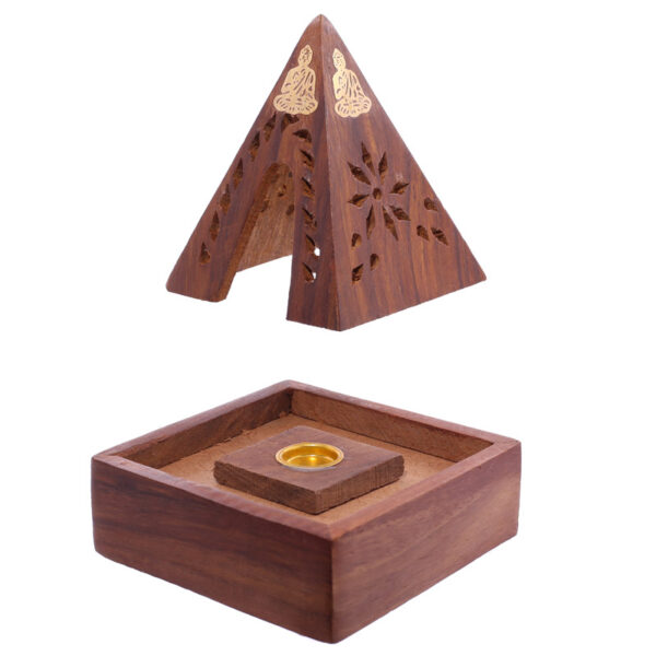 Decorative Sheehsam Wood Incense Cone Pyramid Box - Image 5