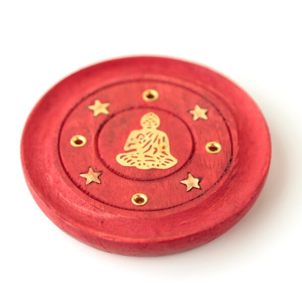Decorative Round Buddha Wooden Red Incense Burner Ash Catcher - Image 2