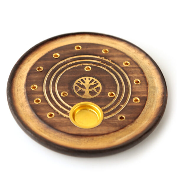 Decorative Round Tree of Life Wooden Incense Burner Ash Catcher - Image 2