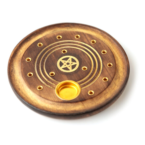 Decorative Round Pentagram Wooden Incense Burner Ash Catcher - Image 2