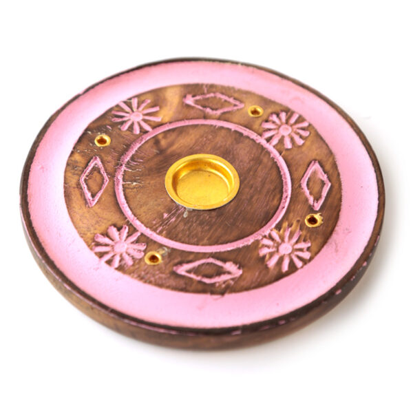 Decorative Round Painted Flower Wooden Incense Burner Ash Catcher - Image 2