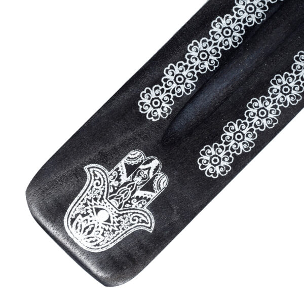 Mango Wood Hamsa Palm Inlay Ashcatcher Incense Sticks Burner - Image 2