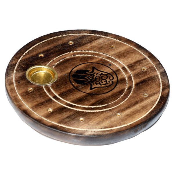 Mango Wood Round Hamsa Ashcatcher Incense Sticks & Cones Burner - Image 3