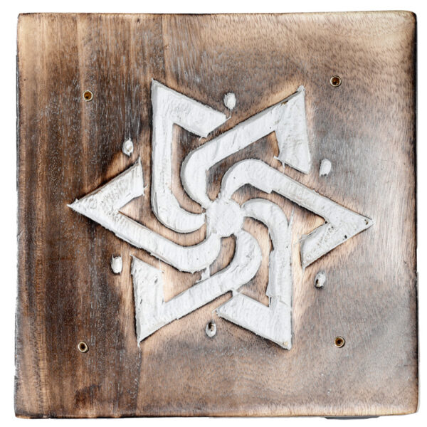 Mango Wood Square Carved Geometric Ashcatcher Incense Sticks Burner - Image 2