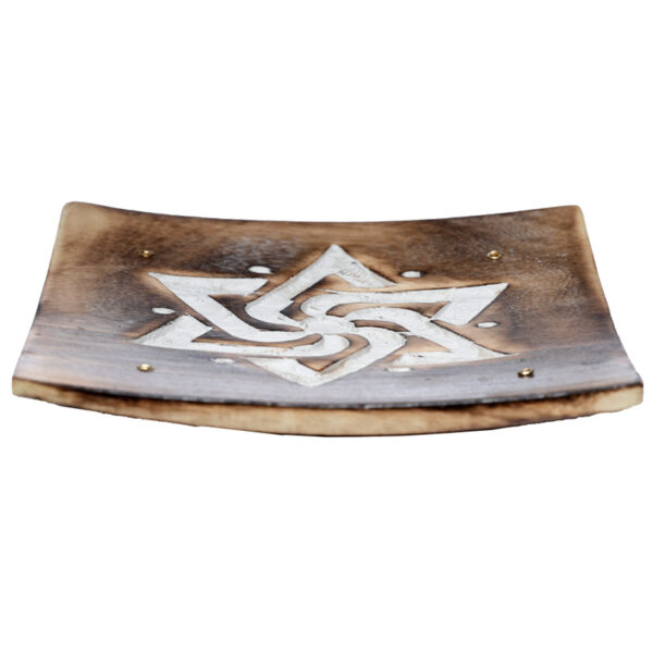 Mango Wood Square Carved Geometric Ashcatcher Incense Sticks Burner - Image 4