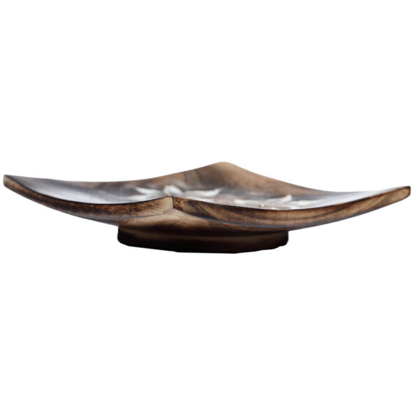 Mango Wood Square Carved Flowers Ashcatcher Incense Sticks Burner - Image 2