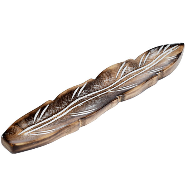 Mango Wood Feather Shaped Ashcatcher Incense Sticks Burner - Image 9