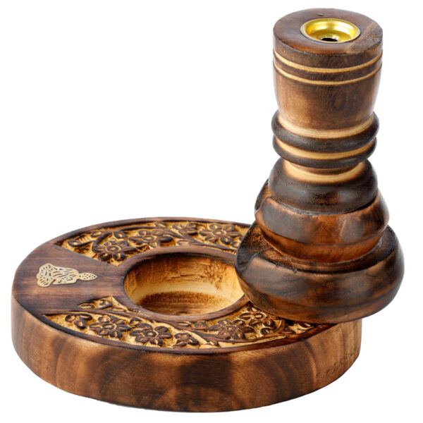 Carved Mango Wood Backflow Incense Burner - Flower Garden Buddha - Image 3