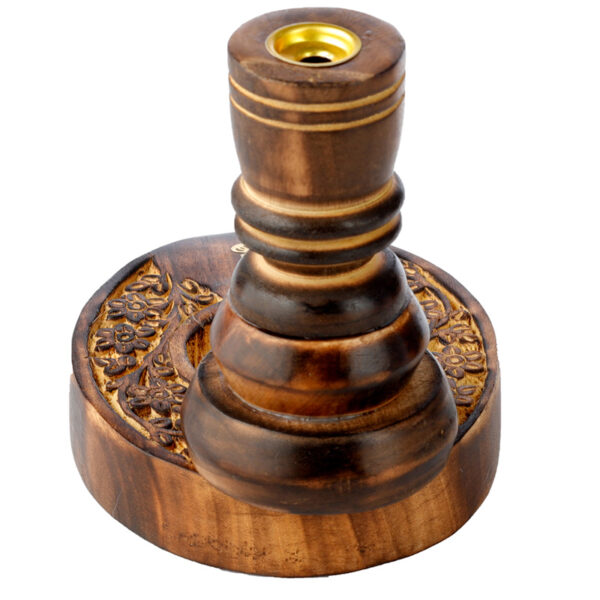 Carved Mango Wood Backflow Incense Burner - Flower Garden Buddha - Image 4