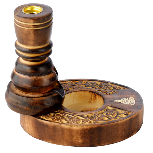 Carved Mango Wood Backflow Incense Burner - Flower Garden Buddha - Image 5