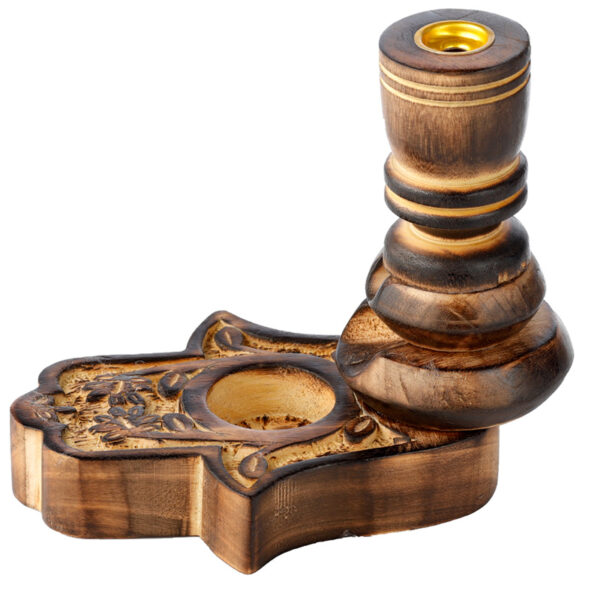 Carved Mango Wood Backflow Incense Burner - Hamsa - Image 3