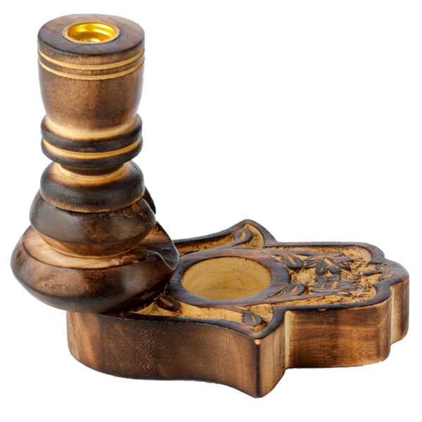 Carved Mango Wood Backflow Incense Burner - Hamsa - Image 5