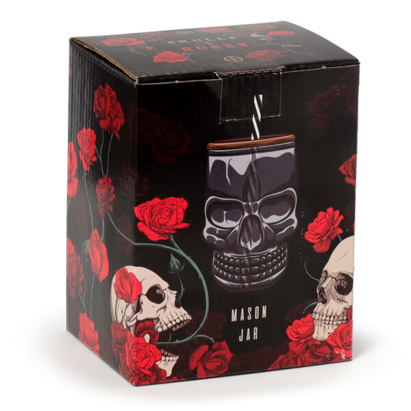 Glass Drinking Jar with Lid & Straw - Skull Shaped - Image 7