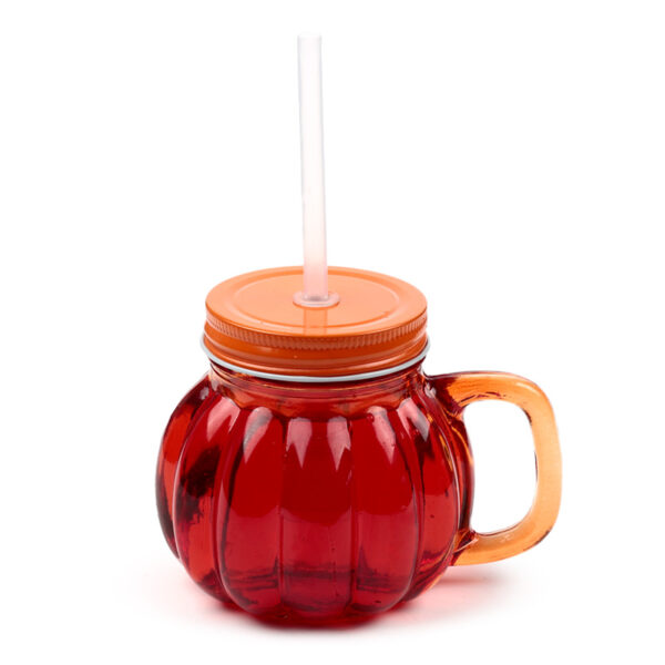 Glass Drinking Jar with Lid & Straw - Pumpkin - Image 2