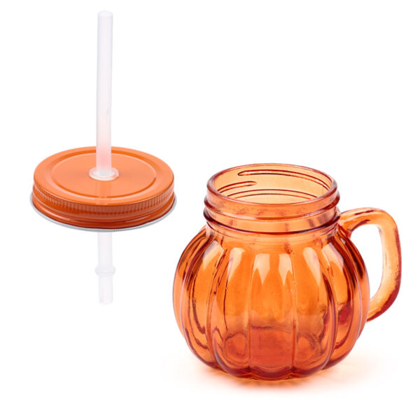 Glass Drinking Jar with Lid & Straw - Pumpkin - Image 3