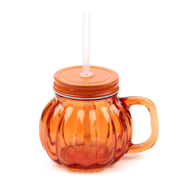 Glass Drinking Jar with Lid & Straw - Pumpkin - Image 4