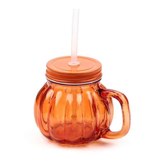 Glass Drinking Jar with Lid & Straw - Pumpkin - Image 5