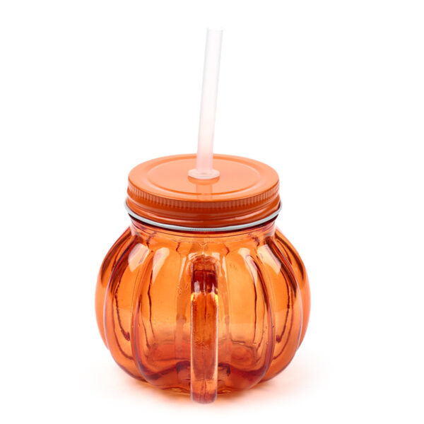 Glass Drinking Jar with Lid & Straw - Pumpkin - Image 6