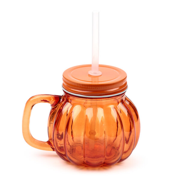 Glass Drinking Jar with Lid & Straw - Pumpkin - Image 7